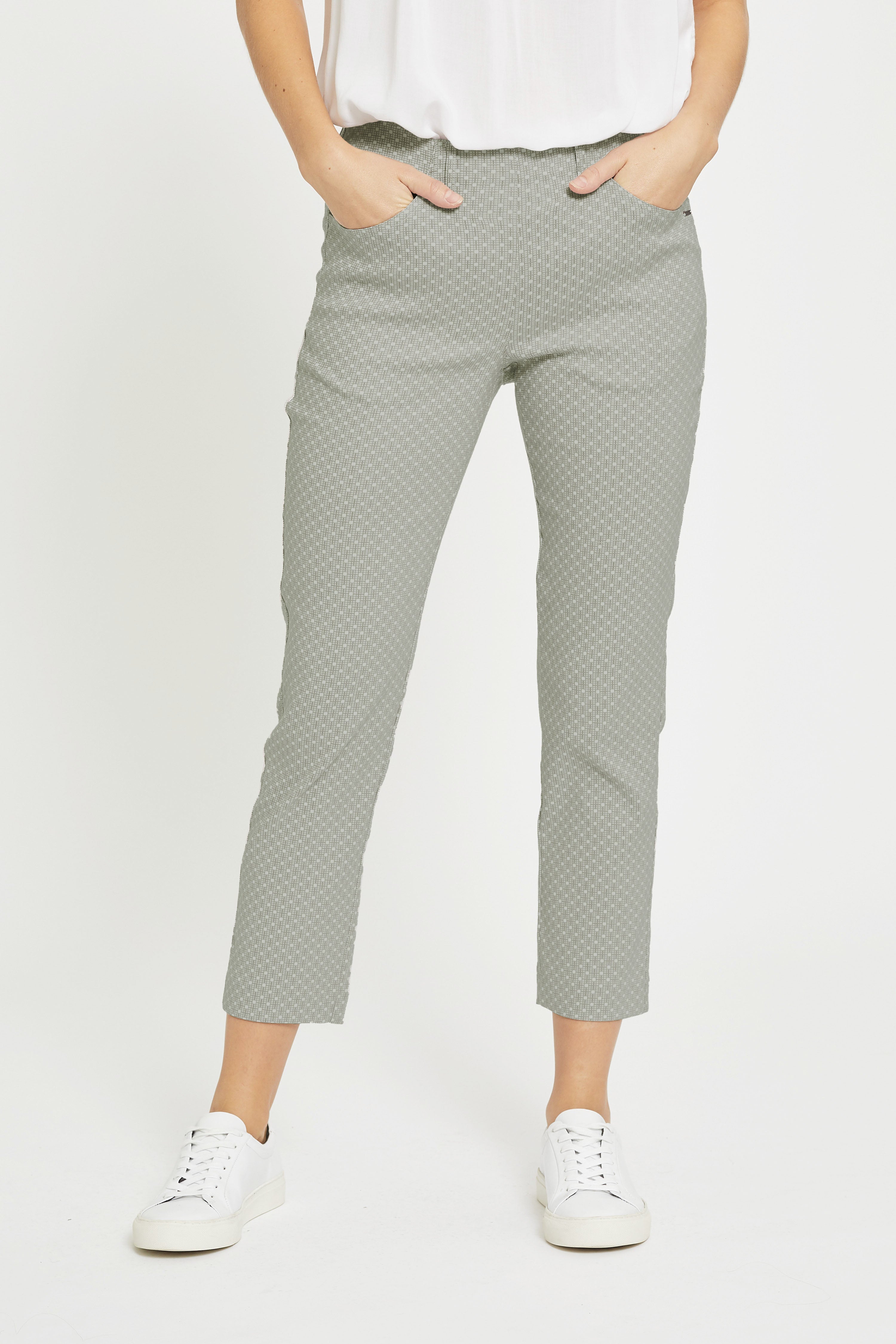 LAURIE Grace - Crop Trousers SLIM 55716 Khaki Jacquard
